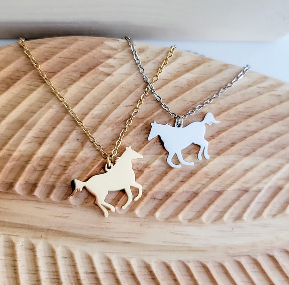 Engraved horse necklace