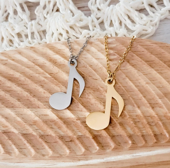 Engraved music note necklace