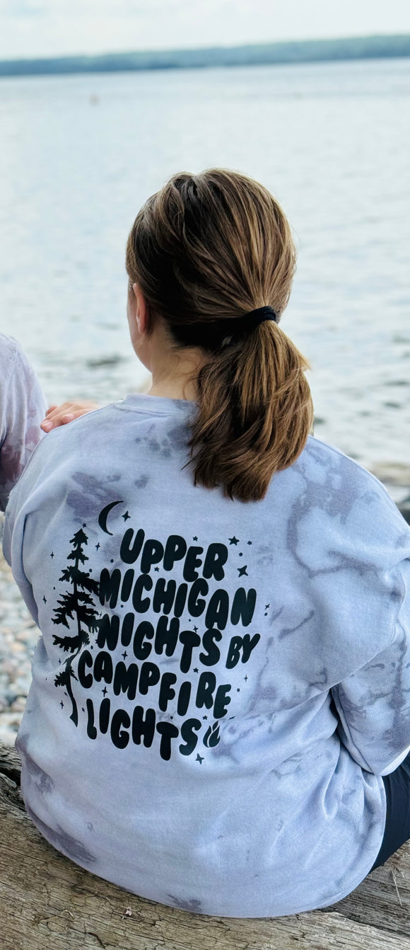 Upper Michigan nights campfire lights sweatshirt