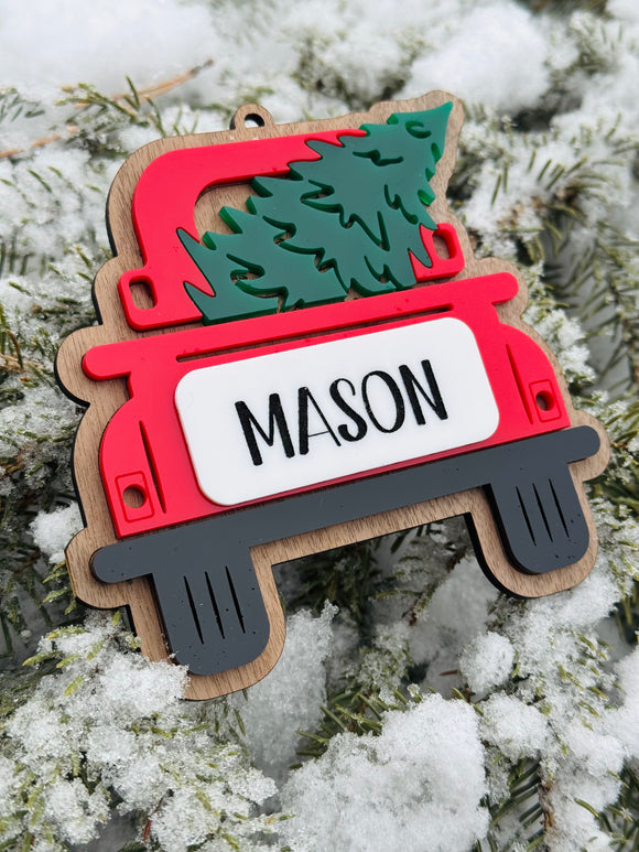 Little red truck ornament or stocking tag